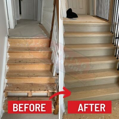 custom solid oak stairs installation before after