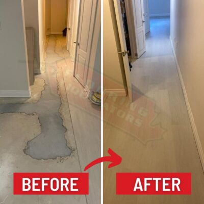 vinyl click installation in basement before after