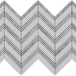 NESHADA -  THASSOS CHEVRON W CARRARA TRIM - MOSAIC