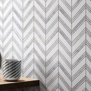NESHADA -  THASSOS CHEVRON W CARRARA TRIM - MOSAIC