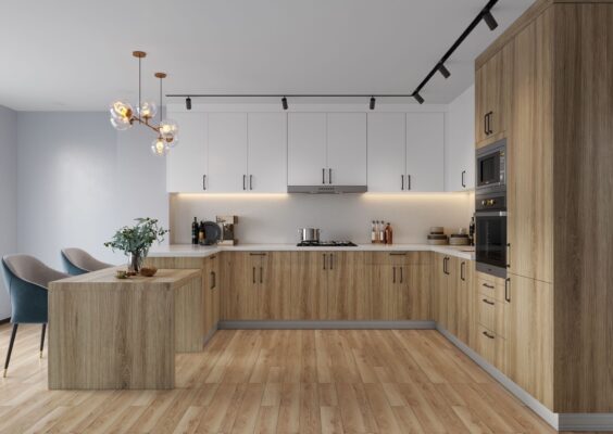 Flat Natural Wood FL Kitchen Cabinets